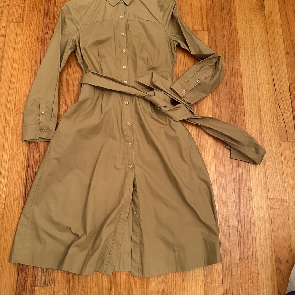 J. Crew Tie-Waist Shirtdress in cotton poplin Tan khaki color Size 4(#2) - Picture 5 of 16